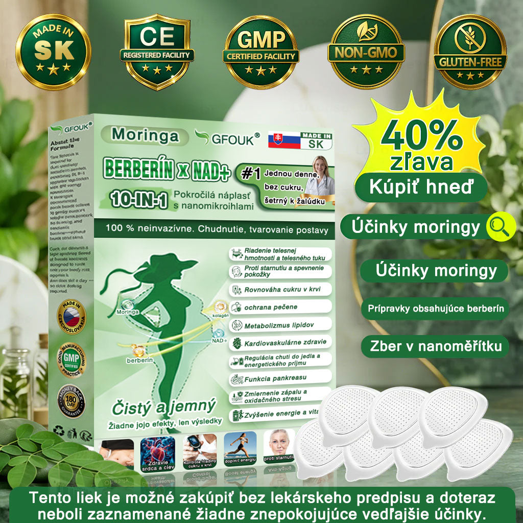 🥕 🌿V súlade s platnými predpismi v Slovenskej republike a Európskej únii 🙌 | 🌿 GFOUK® Moringa · Berberín × NAD+ Pokročilá nano mikroihličková náplasť 10 v 1 | 🧪 Podložené vedou | Zloženie 10 v 1 | 🥕 Viditeľné výsledky už za 7 dní