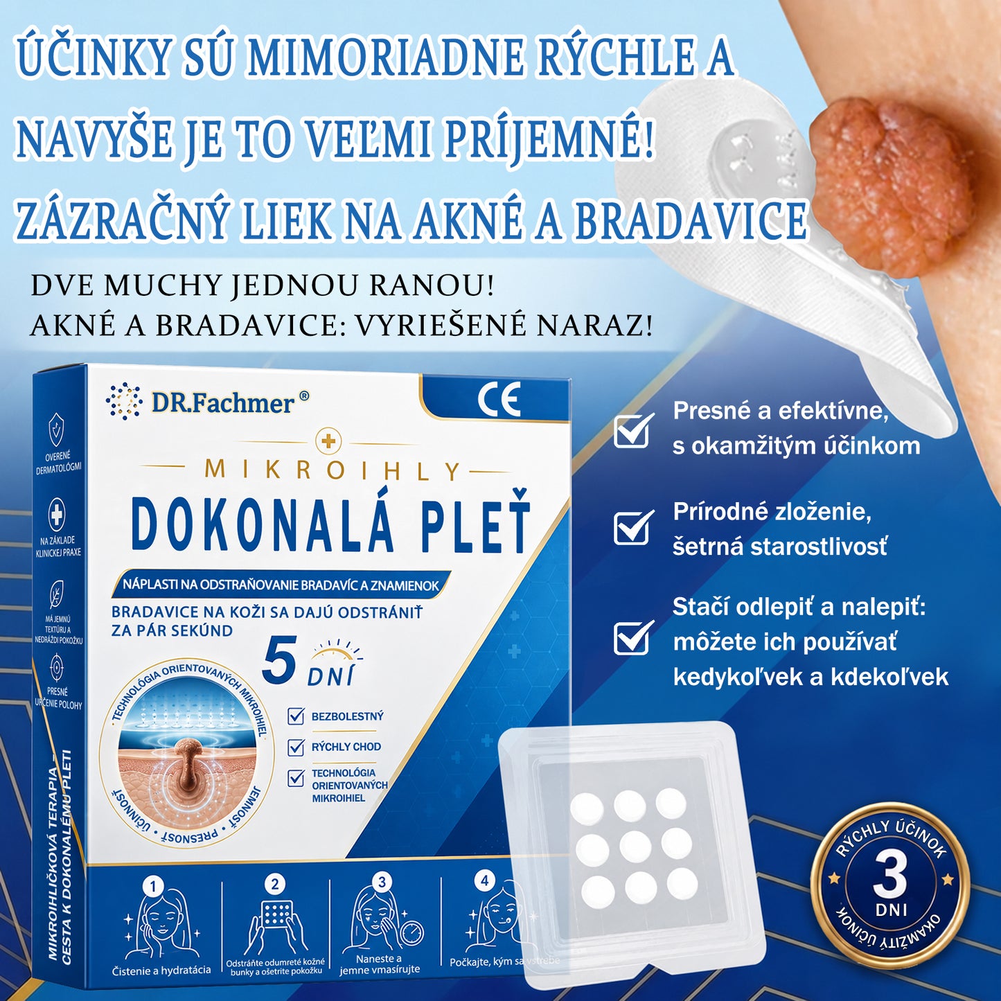 🫶📕 Náplasť DR.Fachmer® 2 v 1 s mikroihličkami a hydrokoloidom |👉 Odstraňovač vyvýšených materských znamienok, akné, plochých bradavíc a kožných výrastkov | Zlepšuje vrásky, jazvy a škvrny | Neviditeľné náplasti na pupienky na tvár a telo
